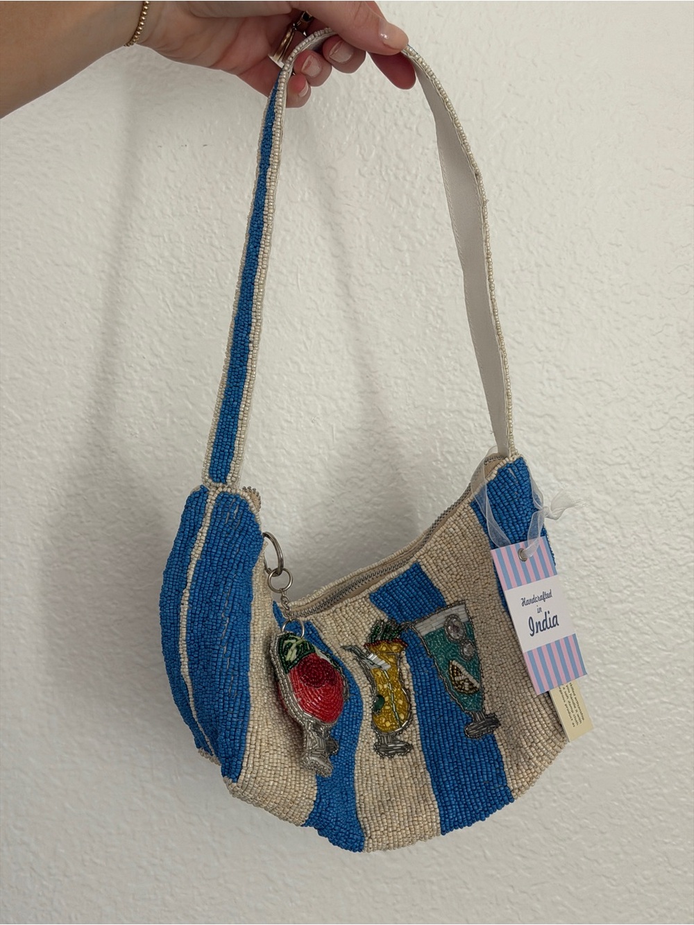 Beaded Blue & Cream Cocktail Embellished Shoulder Bag